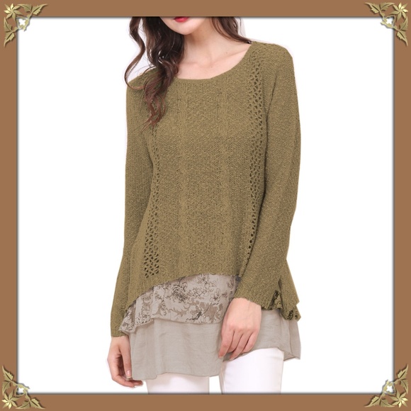Simply Couture Tops - Cable-Knit Tiered Hem Tunic